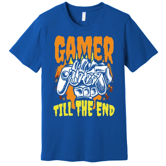 Gamer Till The End Scary Halloween Skeleton Video Game Lover Funny Gift Premium T-Shirt