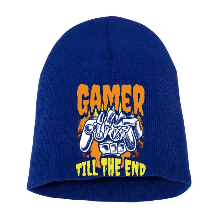 Gamer Till The End Scary Halloween Skeleton Video Game Lover Funny Gift Short Acrylic Beanie