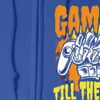 Gamer Till The End Scary Halloween Skeleton Video Game Lover Funny Gift Full Zip Hoodie