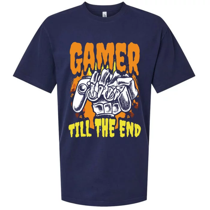 Gamer Till The End Scary Halloween Skeleton Video Game Lover Funny Gift Sueded Cloud Jersey T-Shirt