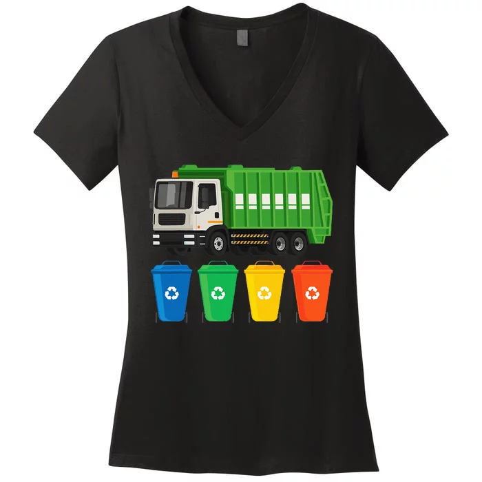 Garbage Truck Trash Recycling Lover Waste Management Women's V-Neck T-Shirt