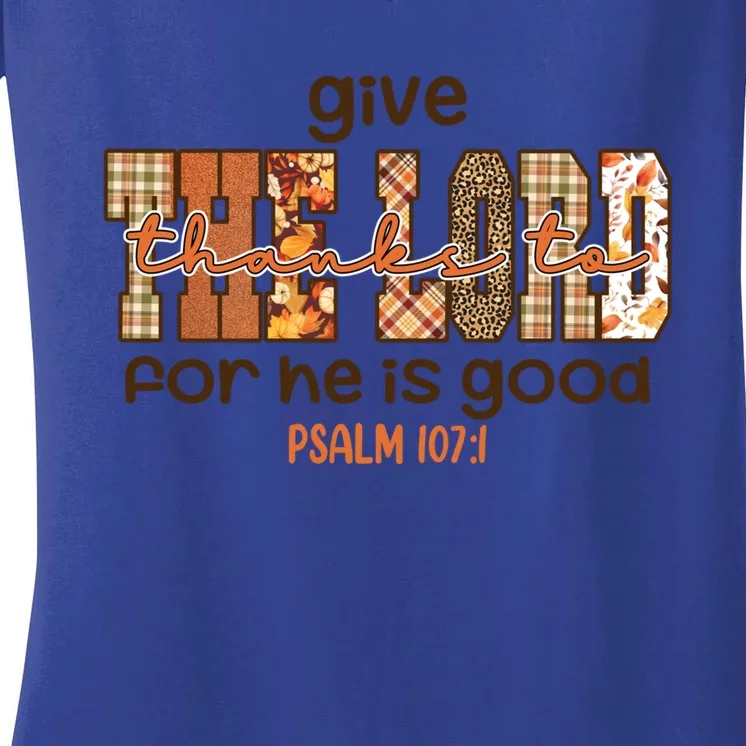 Give Thanks To The Lord Thanksgiving Leopart Vibes Autum Gift Women's V-Neck T-Shirt