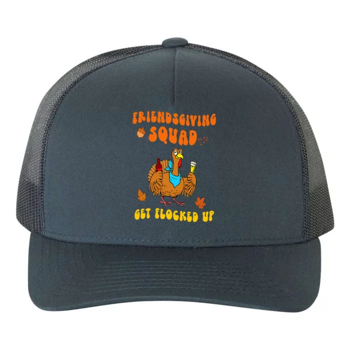 Groovy Thanksgiving Turkey Friendsgiving Squad Flocked Up Yupoong Adult 5-Panel Trucker Hat