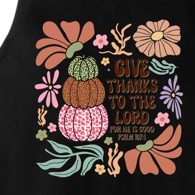 Give Thanks To The Lord Floral Fall Ladies Tri-Blend Wicking Tank