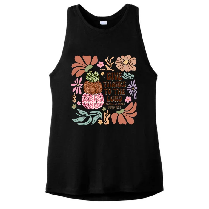 Give Thanks To The Lord Floral Fall Ladies Tri-Blend Wicking Tank