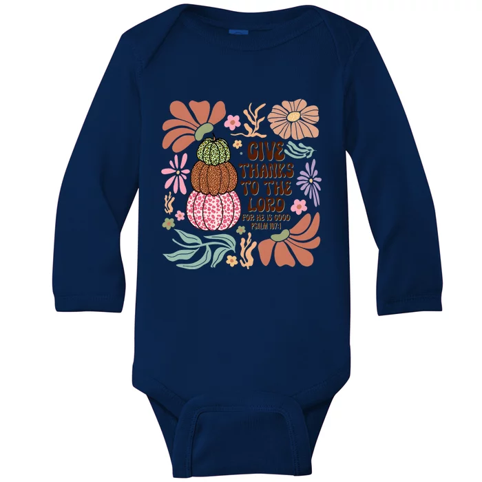 Give Thanks To The Lord Floral Fall Baby Long Sleeve Bodysuit