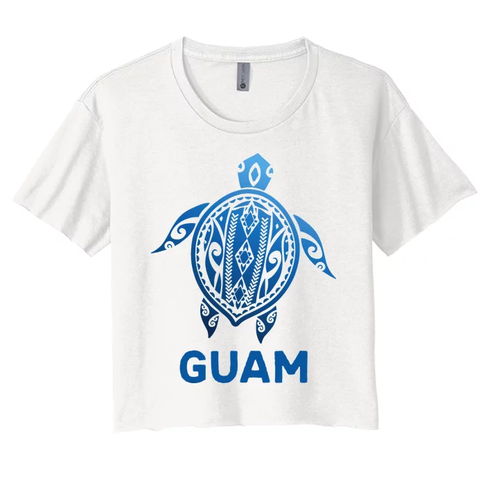 Guam Tribal Tattoo Blue Sea Turtle Souvenirs Women's Crop Top Tee