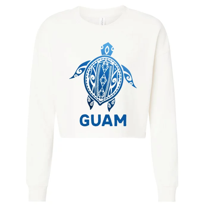 Guam Tribal Tattoo Blue Sea Turtle Souvenirs Cropped Pullover Crew