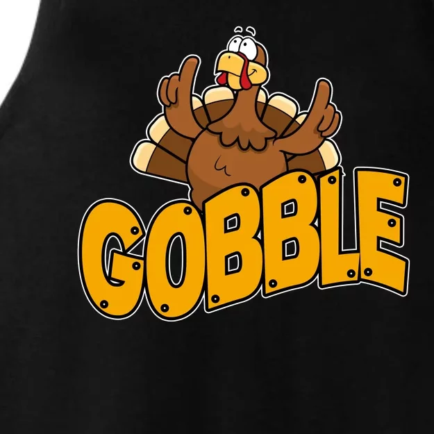 Gobble Turkey Thanksgiving Holiday Ladies Tri-Blend Wicking Tank