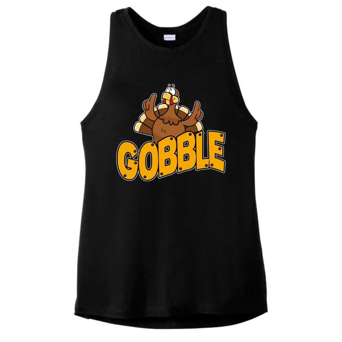 Gobble Turkey Thanksgiving Holiday Ladies Tri-Blend Wicking Tank