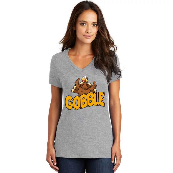 Gobble Turkey Thanksgiving Holiday Women's V-Neck T-Shirt