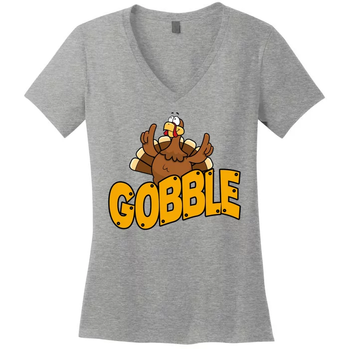 Gobble Turkey Thanksgiving Holiday Women's V-Neck T-Shirt