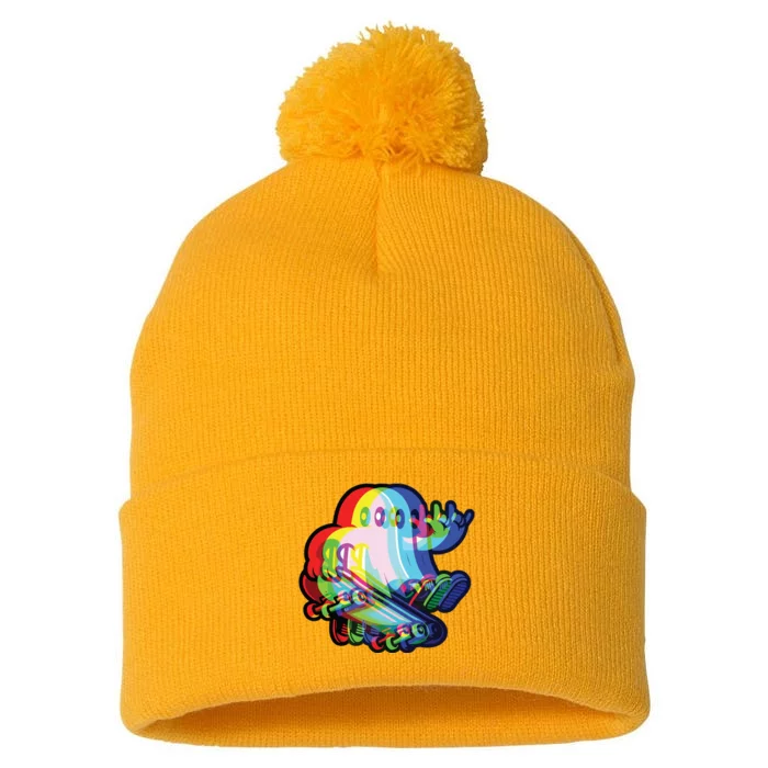 Ghost Trippy Vaporwave Halloween Techno Rave Edm Music Party Pom Pom 12in Knit Beanie