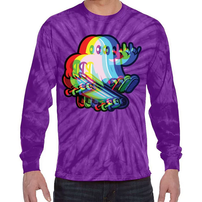 Ghost Trippy Vaporwave Halloween Techno Rave Edm Music Party Tie-Dye Long Sleeve Shirt