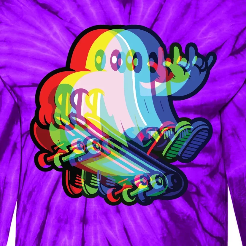 Ghost Trippy Vaporwave Halloween Techno Rave Edm Music Party Tie-Dye Long Sleeve Shirt