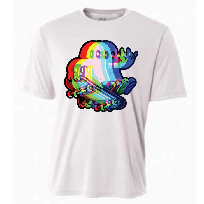 Ghost Trippy Vaporwave Halloween Techno Rave Edm Music Party Cooling Performance Crew T-Shirt