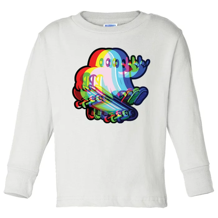 Ghost Trippy Vaporwave Halloween Techno Rave Edm Music Party Toddler Long Sleeve Shirt