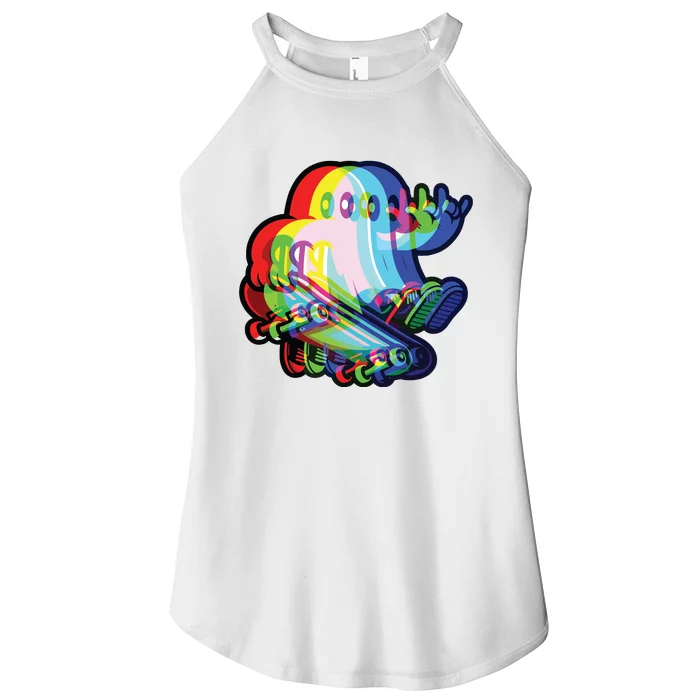 Ghost Trippy Vaporwave Halloween Techno Rave Edm Music Party Women’s Perfect Tri Rocker Tank