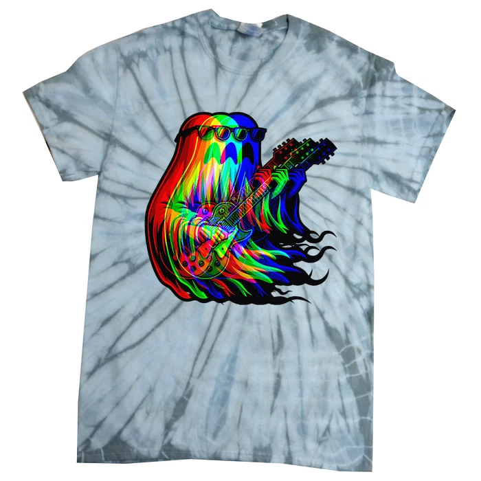 Ghost Trippy Vaporwave Electric Guitar Halloween Rock Music Tie-Dye T-Shirt