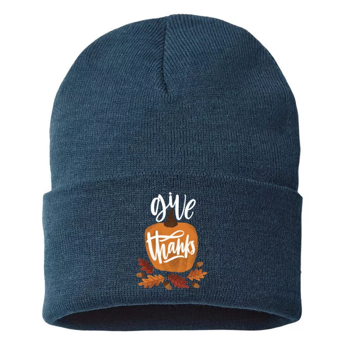 Give Thanks Vintage Fall Thanksgiving Sustainable Knit Beanie