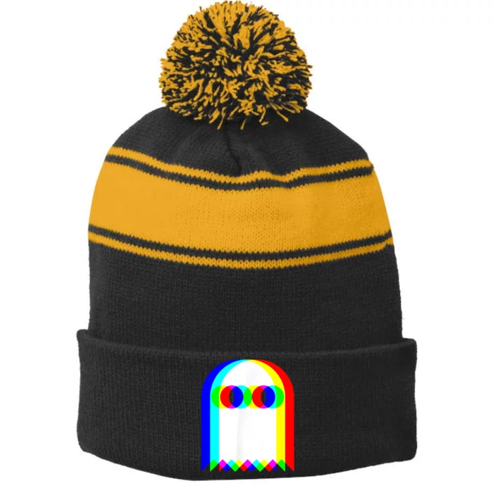 Ghost Trippy Vaporwave Halloween Techno Rave Edm Music Party Stripe Pom Pom Beanie