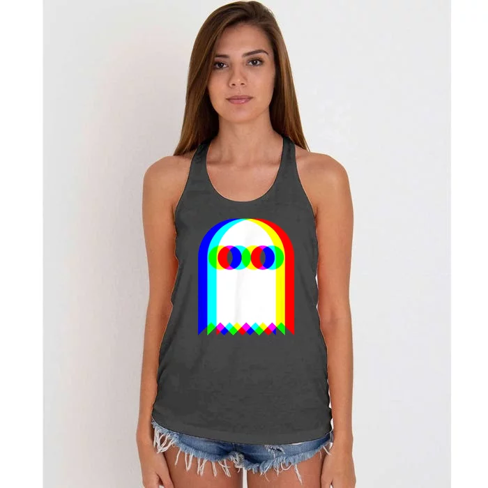 Ghost Trippy Vaporwave Halloween Techno Rave Edm Music Party Women's Knotted Racerback Tank