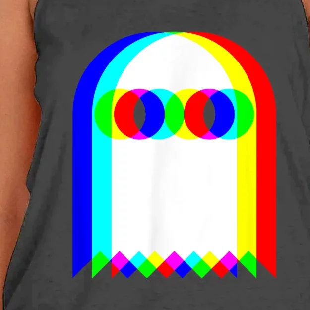 Ghost Trippy Vaporwave Halloween Techno Rave Edm Music Party Women's Knotted Racerback Tank