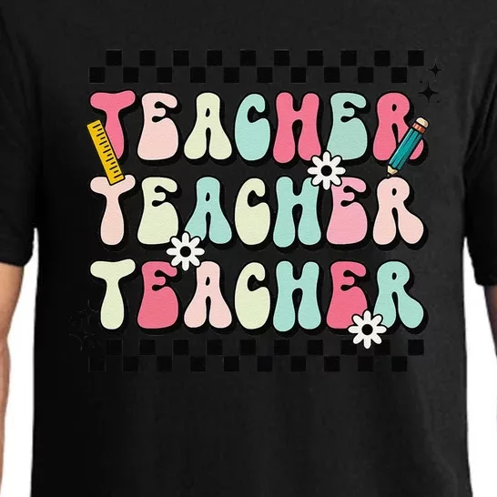 Groovy Teacher Vibes Retro Teach Love Inspire Back To School Sweatshirt Pajama Set