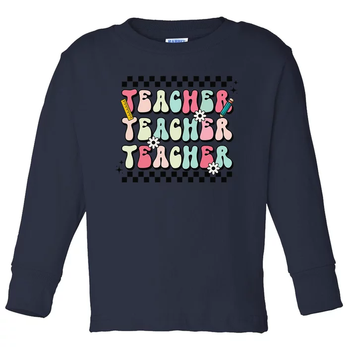 Groovy Teacher Vibes Retro Teach Love Inspire Back To School Sweatshirt Toddler Long Sleeve Shirt