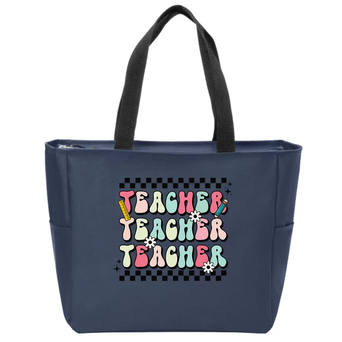 Groovy Teacher Vibes Retro Teach Love Inspire Back To School Sweatshirt Zip Tote Bag