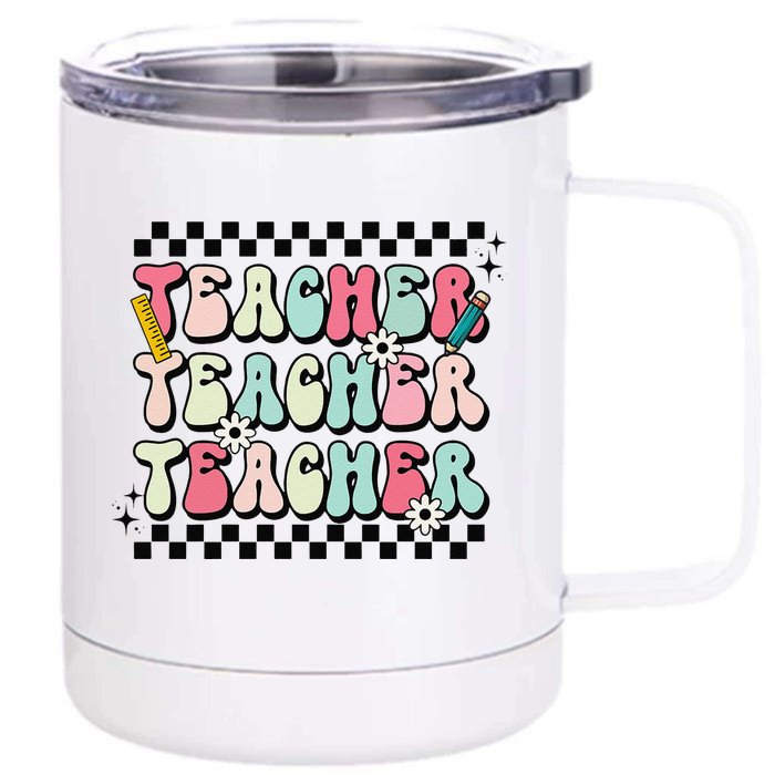 Groovy Teacher Vibes Retro Teach Love Inspire Back To School Sweatshirt Front & Back 12oz Stainless Steel Tumbler Cup