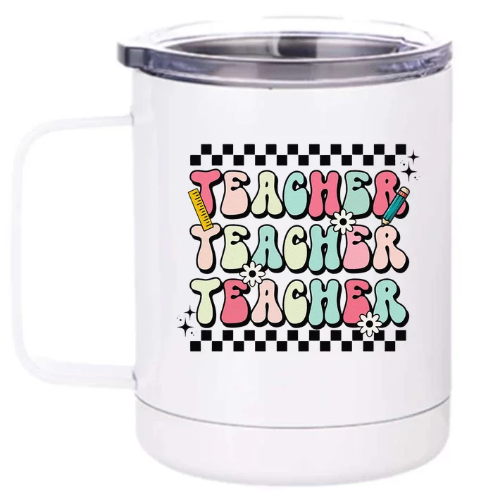 Groovy Teacher Vibes Retro Teach Love Inspire Back To School Sweatshirt Front & Back 12oz Stainless Steel Tumbler Cup