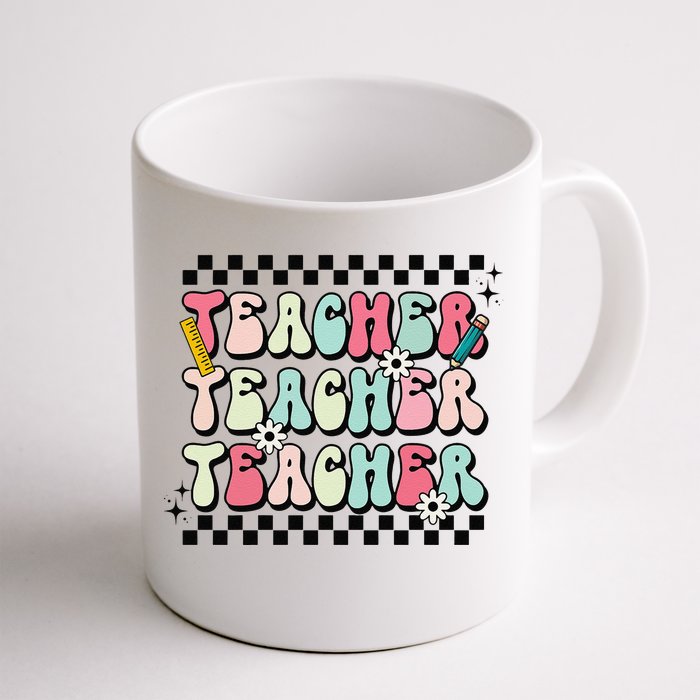 Groovy Teacher Vibes Retro Teach Love Inspire Back To School Sweatshirt Front & Back Coffee Mug