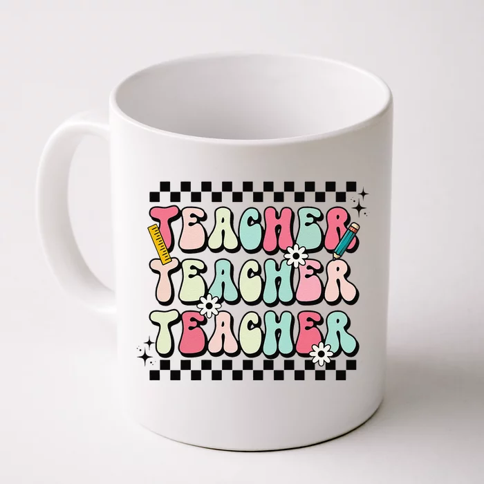 Groovy Teacher Vibes Retro Teach Love Inspire Back To School Sweatshirt Front & Back Coffee Mug