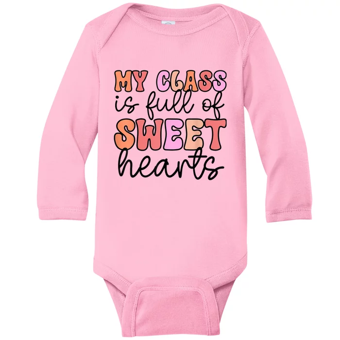 Groovy Teacher Valentine Back To School 100 Days Of School Baby Long Sleeve Bodysuit