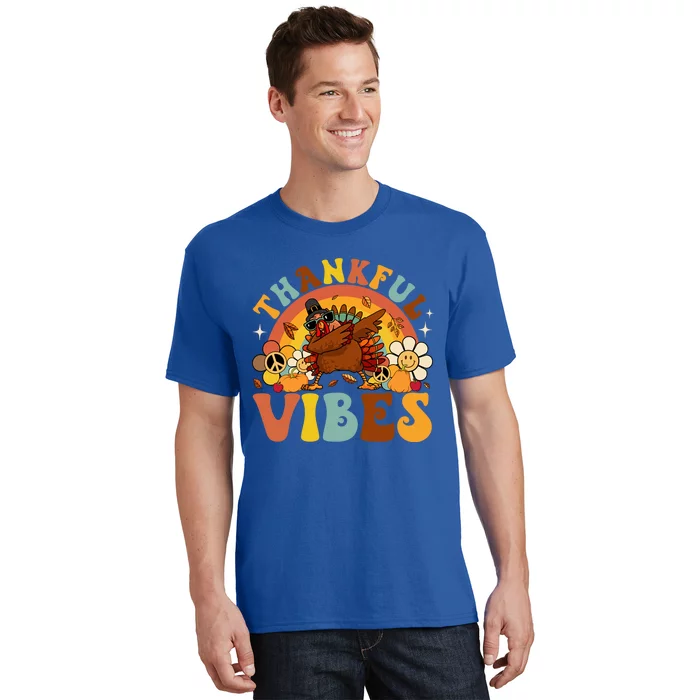 Groovy Thankful Vibes Dabbing Turkey Autumn Thanksgiving Gift T-Shirt