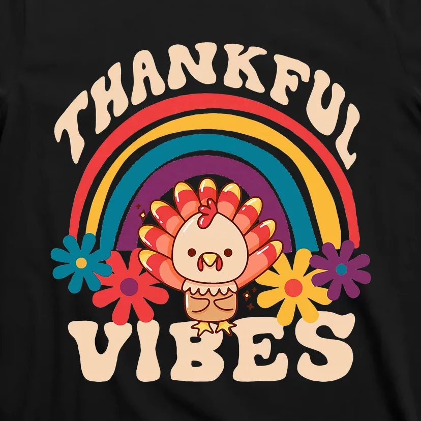 Groovy Thankful Vibes Turkey Fall Thanksgiving T-Shirt