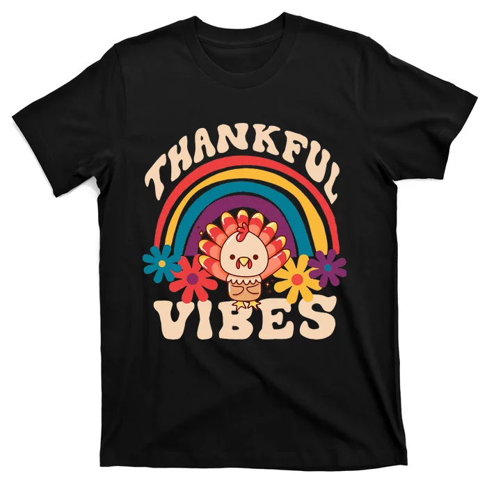 Groovy Thankful Vibes Turkey Fall Thanksgiving T-Shirt