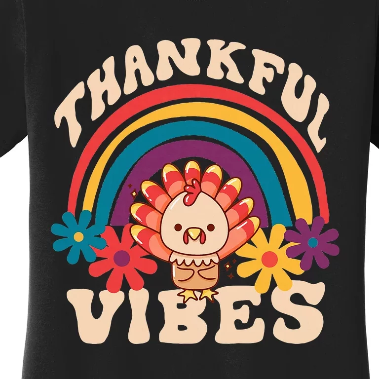 Groovy Thankful Vibes Turkey Fall Thanksgiving Women's T-Shirt