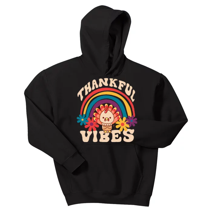 Groovy Thankful Vibes Turkey Fall Thanksgiving Kids Hoodie