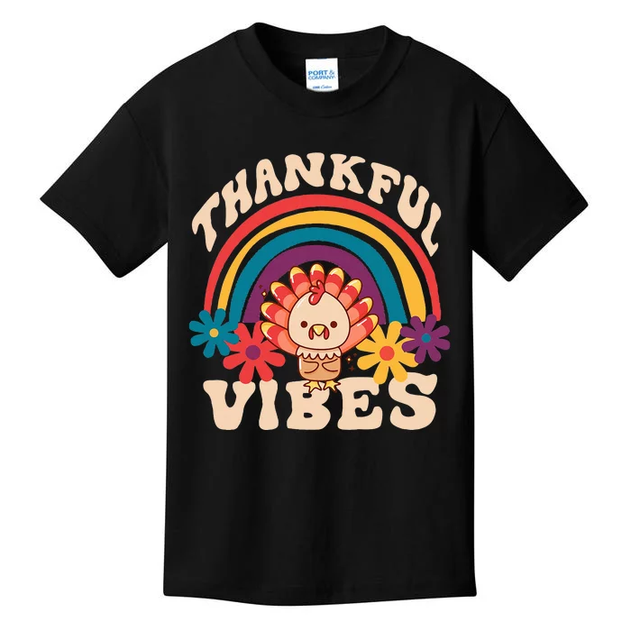 Groovy Thankful Vibes Turkey Fall Thanksgiving Kids T-Shirt