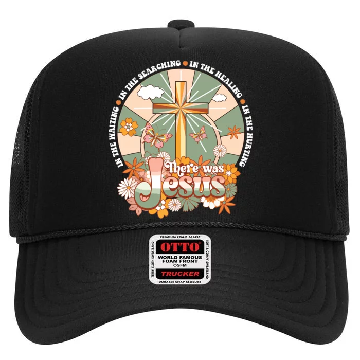 Groovy There Was Jesus Cross Christian Religious Hippie High Crown Mesh Trucker Hat