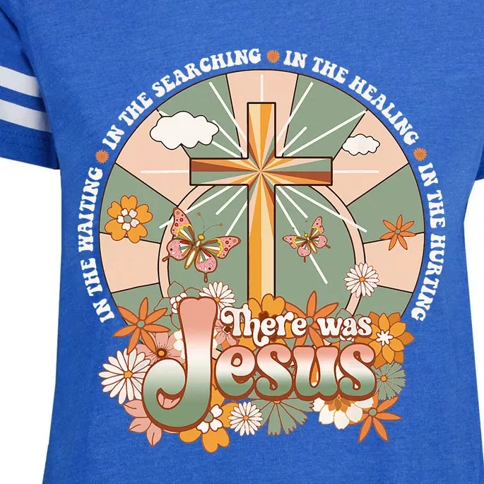 Groovy There Was Jesus Cross Christian Religious Hippie Enza Ladies Jersey Football T-Shirt