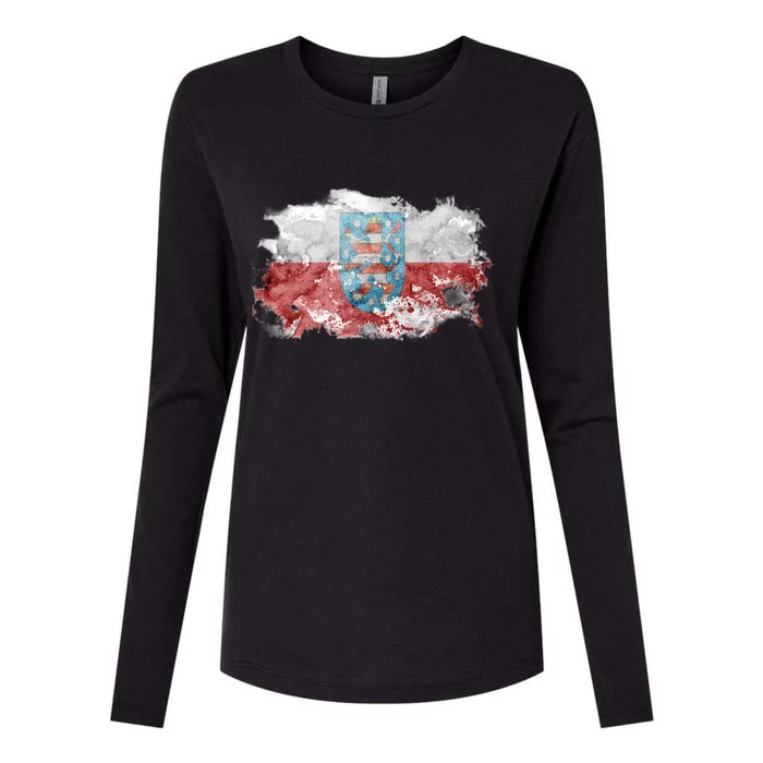 Geremany Thuringia Watercolor Painted State Flag Womens Cotton Relaxed Long Sleeve T-Shirt