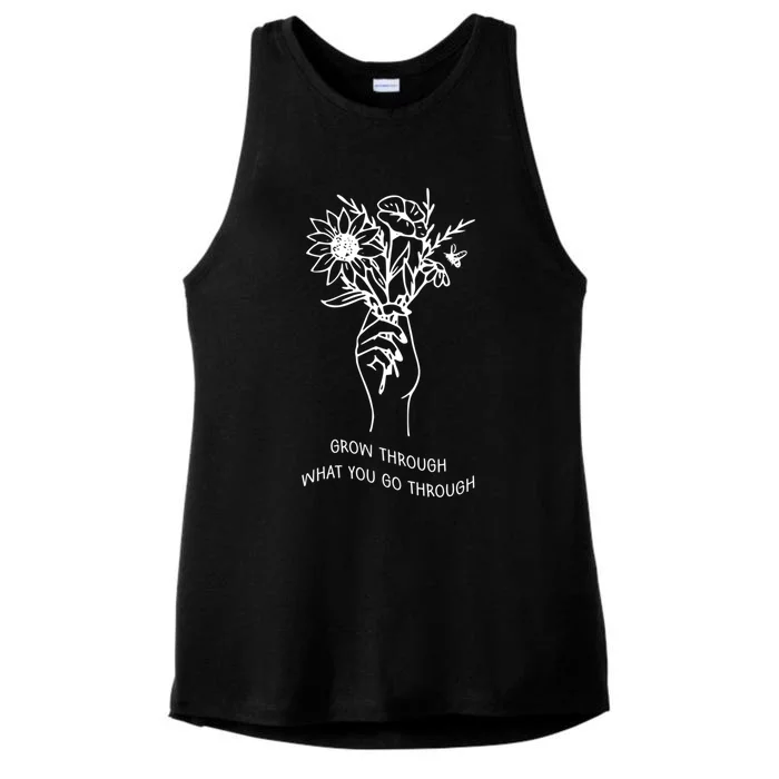 Grow Through What You Go Through Cute Gift Flowers Gift Ladies Tri-Blend Wicking Tank