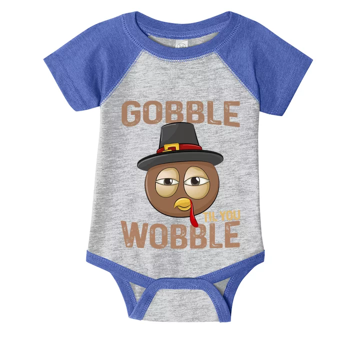 Gobble Til You Wobble Funny Tired Eyes Pilgrim Turkey Face Gift Infant Baby Jersey Bodysuit