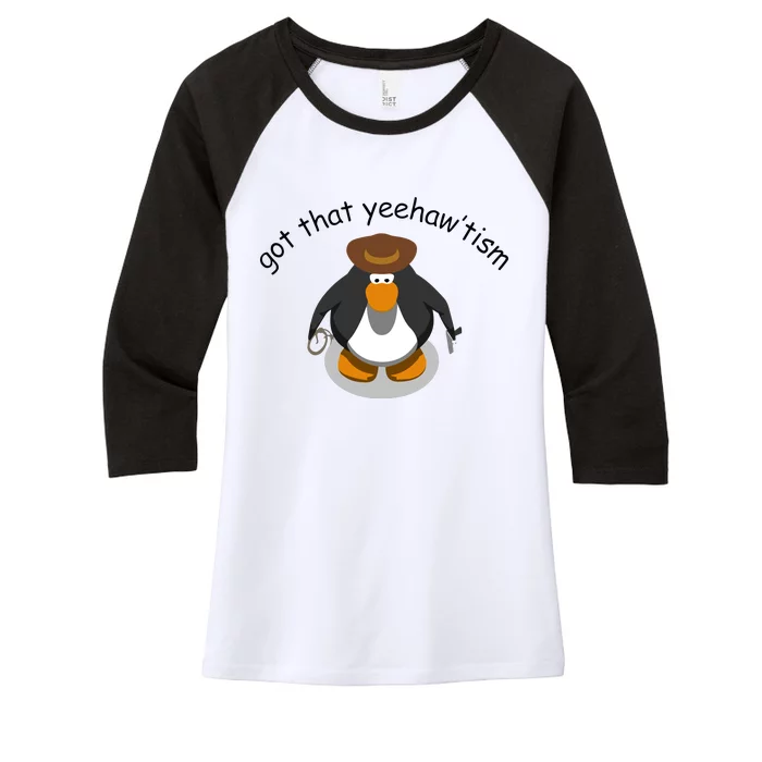 Got That Yeehawtism Penguin Cowboy Women's Tri-Blend 3/4-Sleeve Raglan Shirt