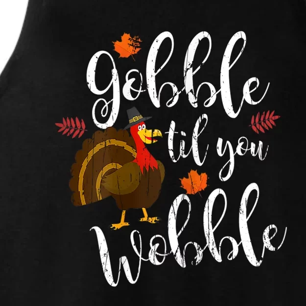 Gobble Till You Wobble Dabbing Turkey Family Thanksgiving Meaningful Gift Ladies Tri-Blend Wicking Tank