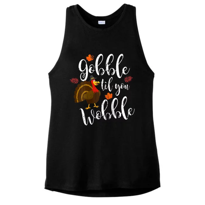 Gobble Till You Wobble Dabbing Turkey Family Thanksgiving Meaningful Gift Ladies Tri-Blend Wicking Tank