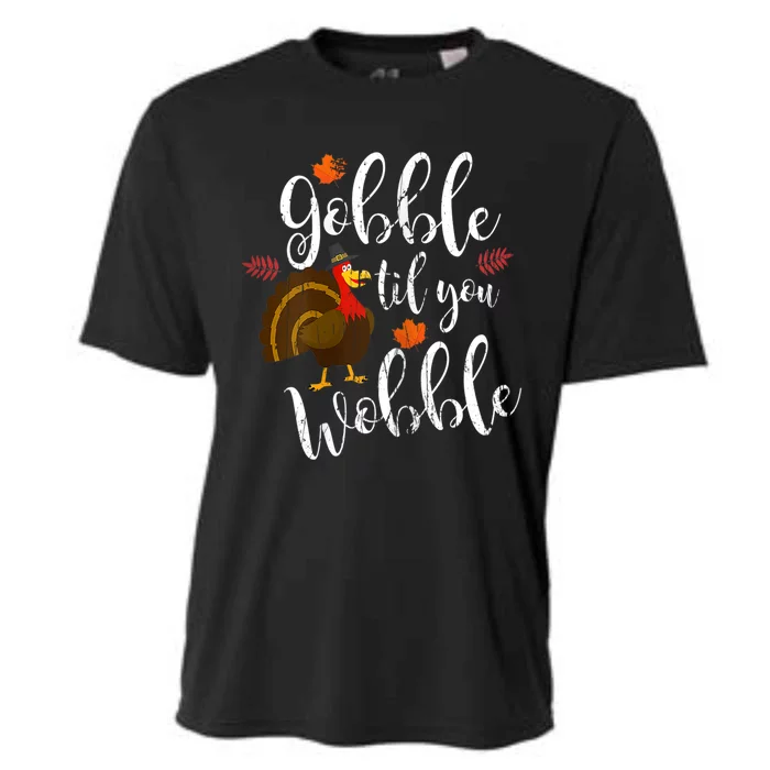 Gobble Till You Wobble Dabbing Turkey Family Thanksgiving Meaningful Gift Cooling Performance Crew T-Shirt